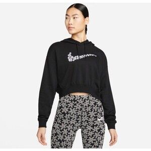 Nike Cropped Hooded Sweatshirt Floral Flower Swoosh Logo Womens XL